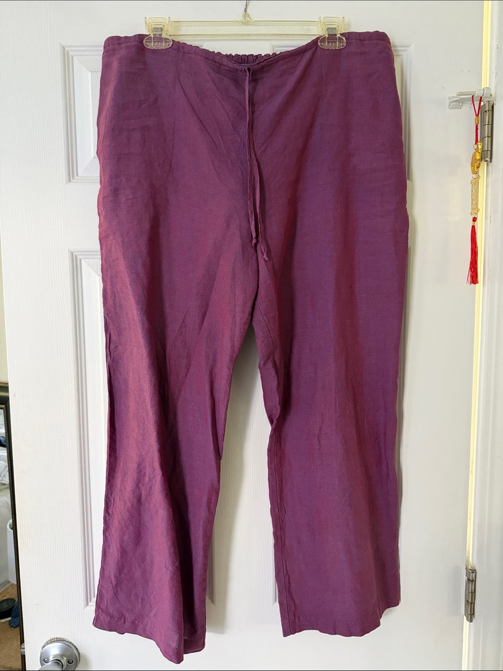 Oyako Vintage Women's Straight Leg 100% Linen Pants in Two-Tone Plum